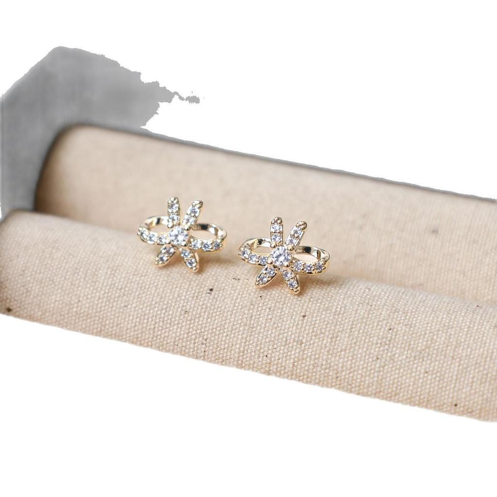 Copper-Plated Gold Bow Earrings with 925 Silver Needle and Flower Diamond Inlay for Women