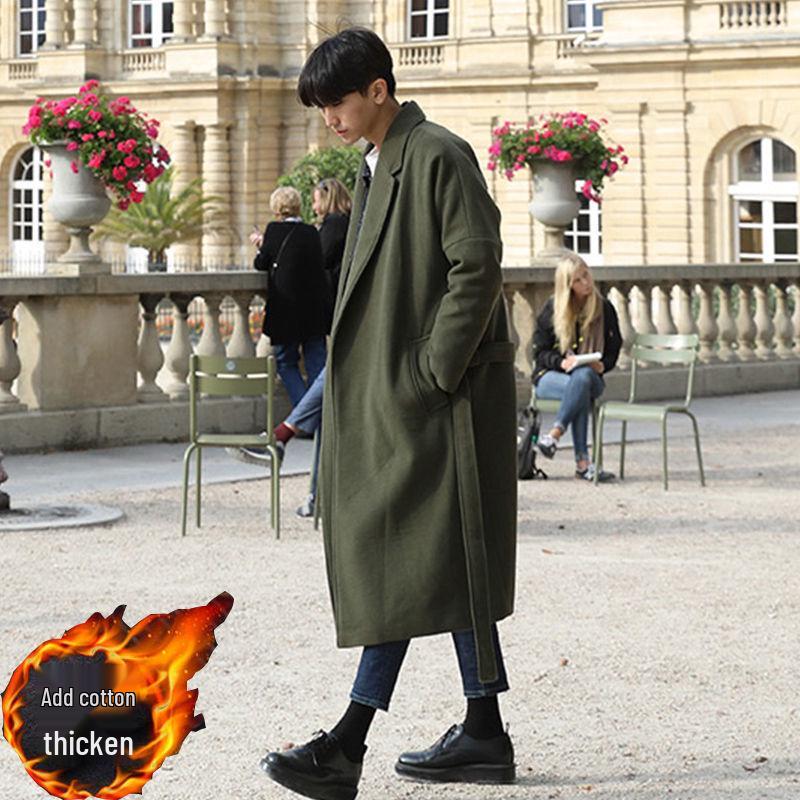 Men's Woolen Mid-Length Trench Coat with Cotton Padding – 2025 Autumn/Winter Style