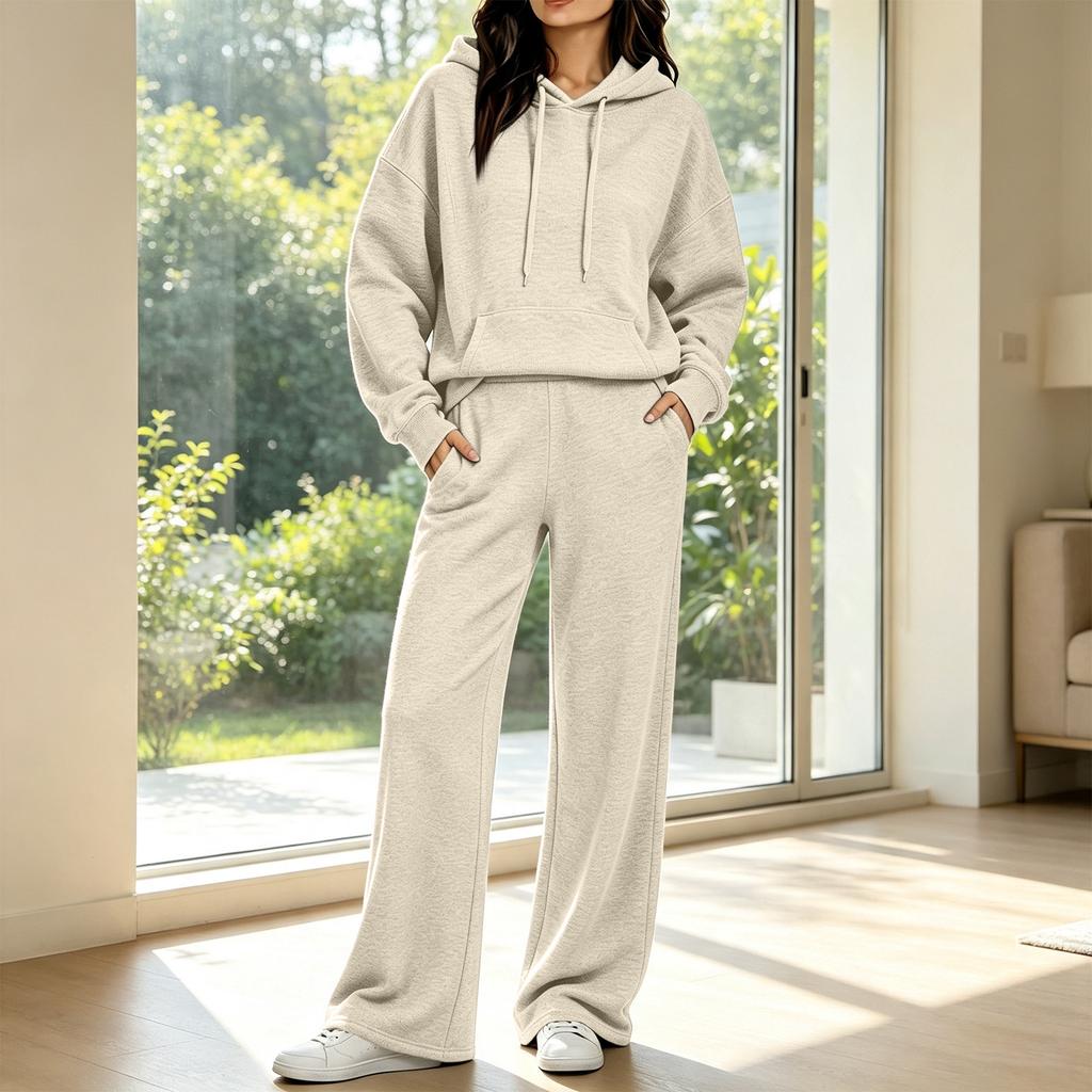 Women's Casual Hooded Sweatshirt and Pants Set with Pockets, Comfortable Outfit for Fall and Winter