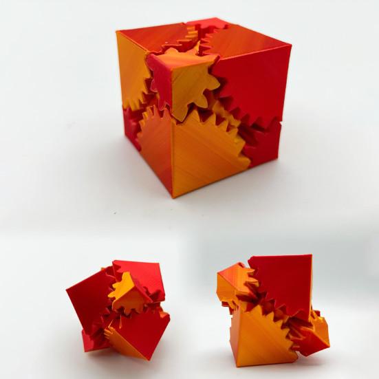 3D Printed Gear Cube Toy Stress Anxiety Relief Spin Cube Travel Portable Gear Square Block Sensory Fidget Toy Kids Teens Adults Gift