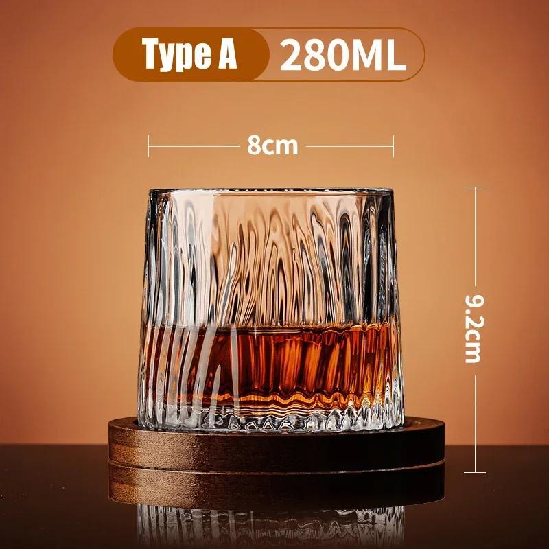 Tumbler Whiskey Glass with Base Crystal Whiskey Glasses Rotating Spinning Wine Brandy Glass Cup Drinkware for Bar Home 280ml