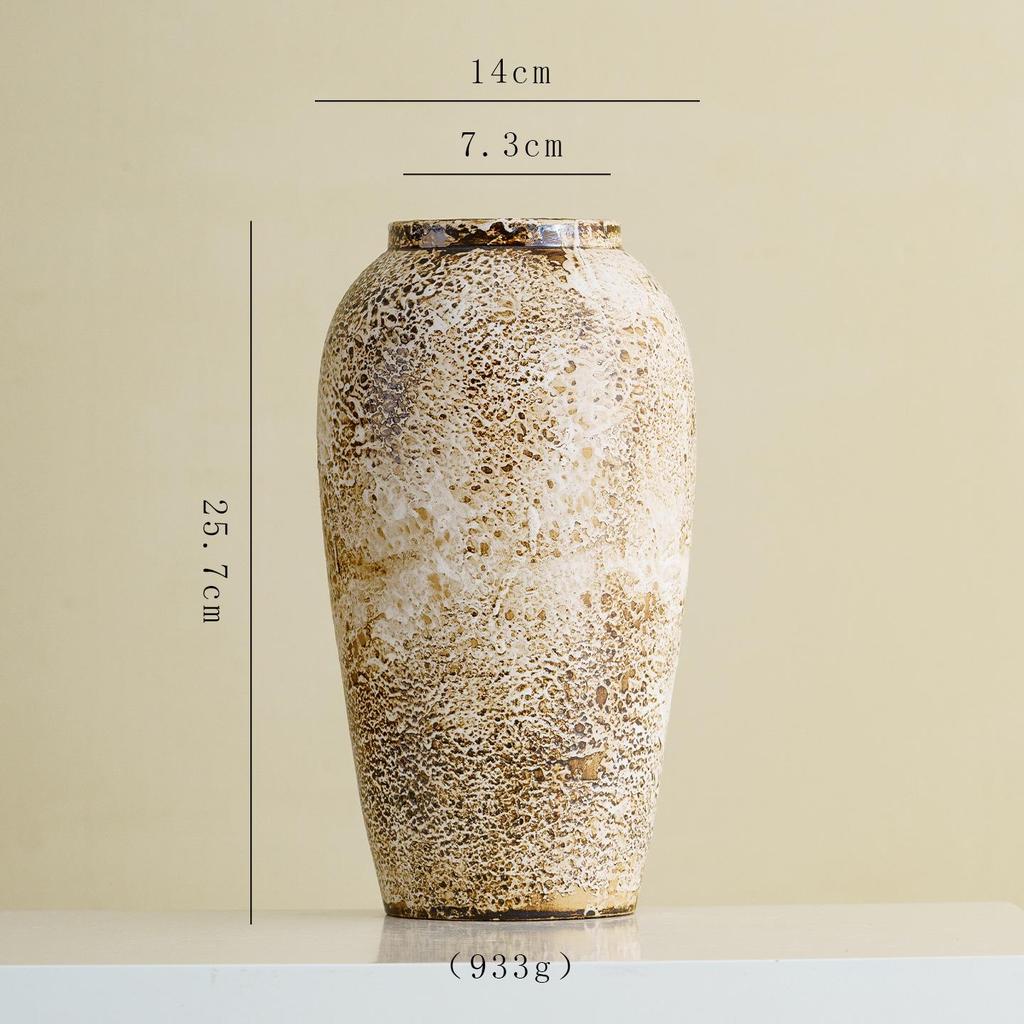 Shu Men Chinese Wabi-sabi Style Ceramic Vase for Dried Flowers – Retro Coarse Pottery Ornament for Living Room Decor.