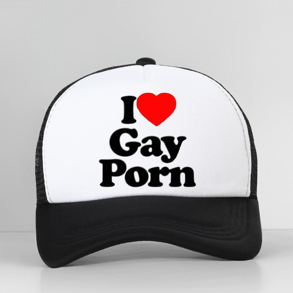 I Love Gay Porn Baseball Cap Unisex Summer Casual Adjustable Snapback Streetwear Breathable Sun Hat Mesh Trucker Cap