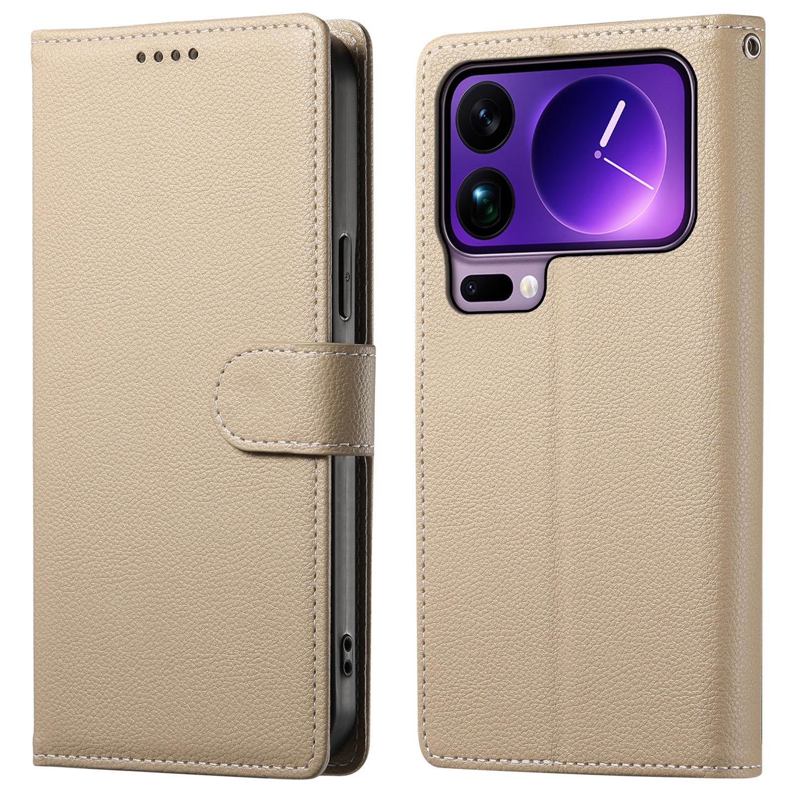 

For Xiaomi 17 Pro Max Case Magnetic Snap Litchi Texture Leather Wallet Phone Cover with Wrist Strap