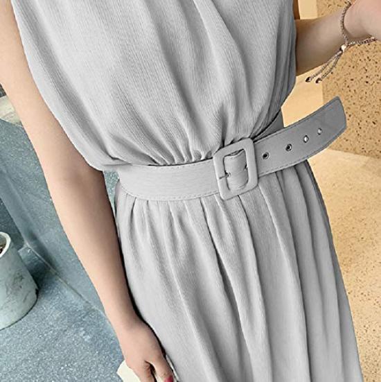 ALL DAY Shining Long Dress with Sleeveless Chiffon Maxi Perfect for Casual Flared Formal Wedding RW30GRM Belt, Self-Adjustable Dress, Parties, Events,