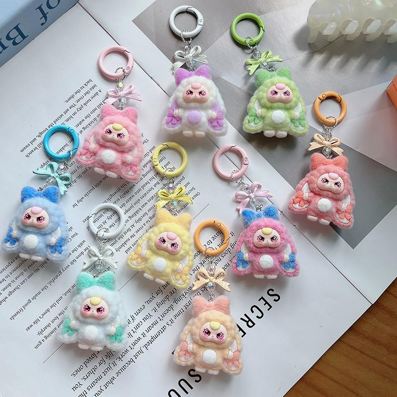 Baby Mini Three Flocking Keychain Trendy Figures Key Chain Cute Kawaii Dora Wendy Doll Keyring Bag Charms Christmas Gifts