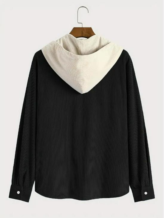 Men's Color-Block Corduroy Hooded Jacket - Warm and Thickened Design