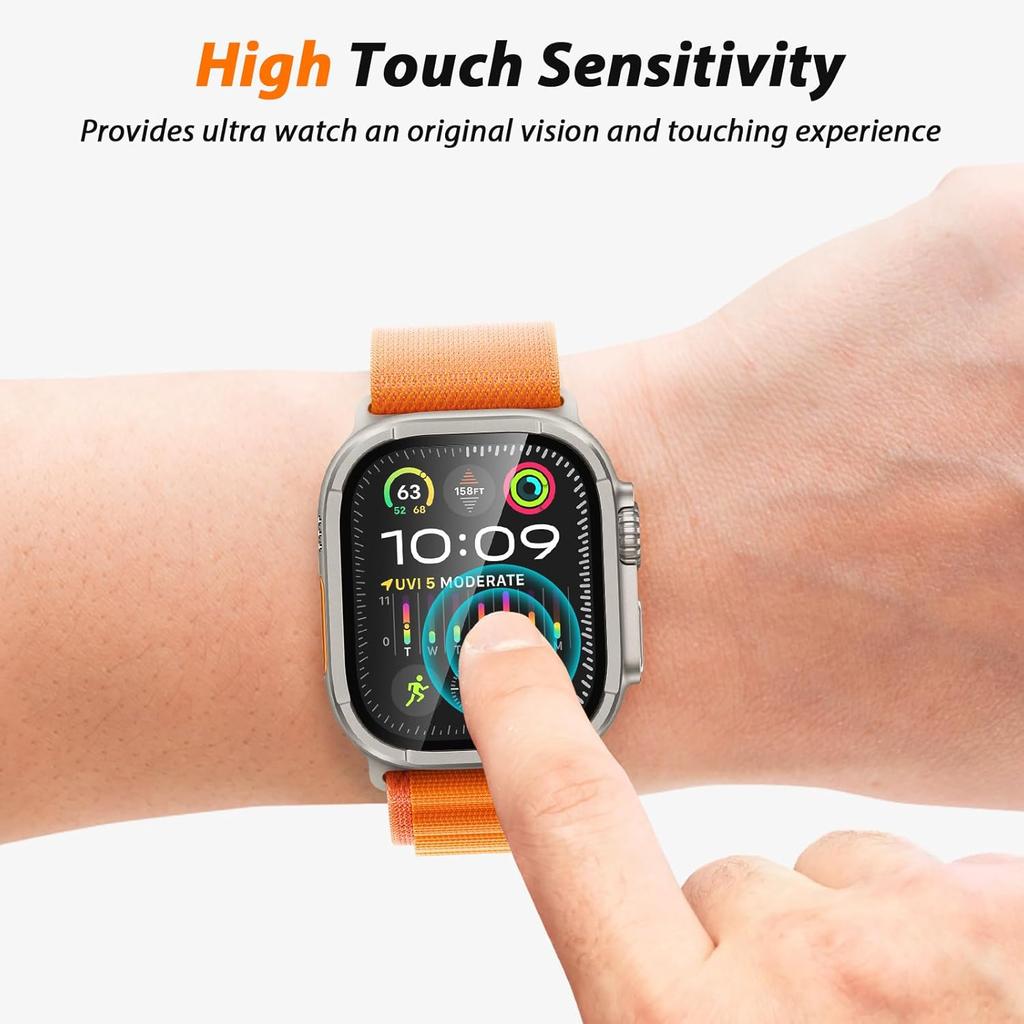 Amizee 2 Pack Metal Case Compatible with Apple Watch Ultra/Ultra 2 Screen Protector Case 49mm with Tempered Glass, Metal Frame Built In HD Glass