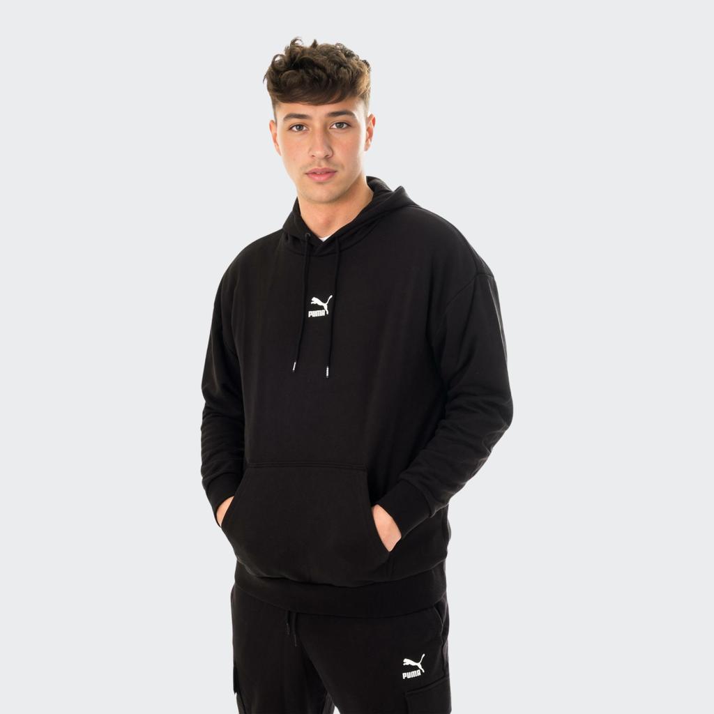 Puma Einfarbiger Hoodie mit Logo und Kordelzug Unisex Hoodies Schwarz 539755-01
