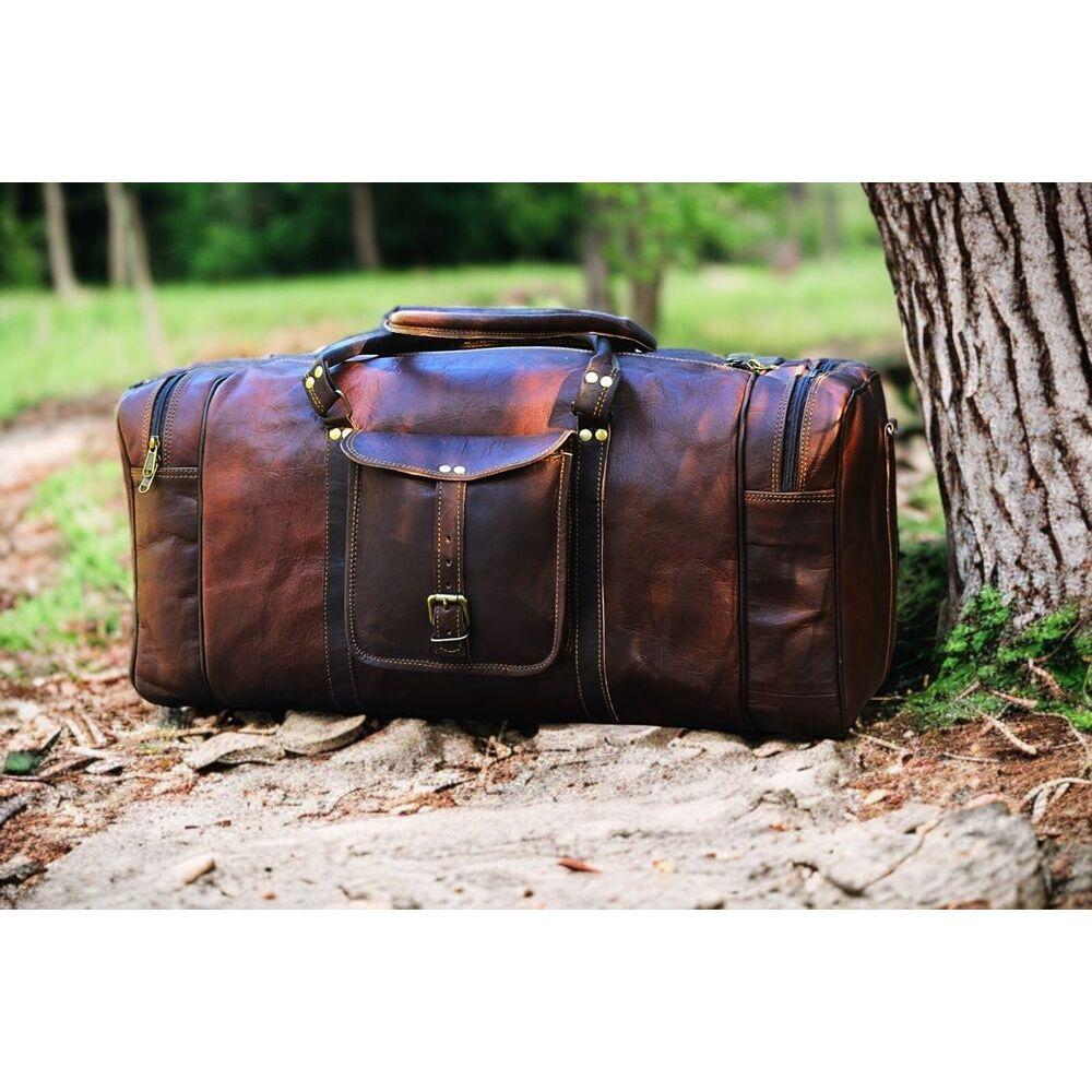 Vintage Genuine Bag Goat Leather Gym Travel Luggage Duffle Weekend Overnight