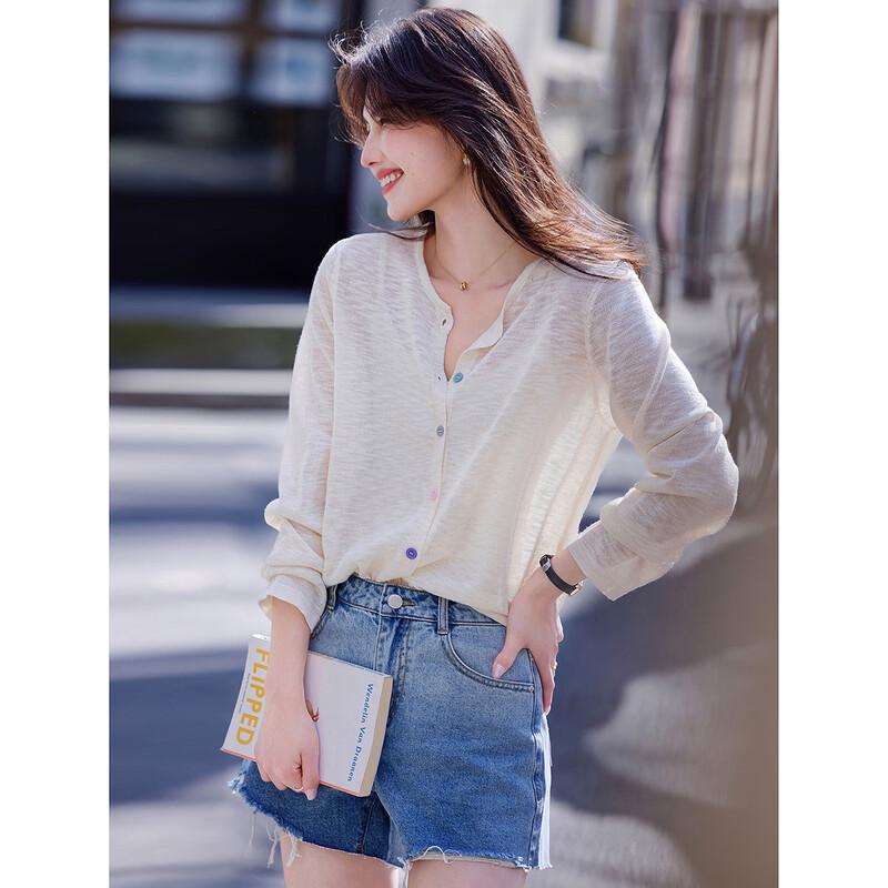 

Summer Round Neck Long Sleeve Knit Cardigan One Size