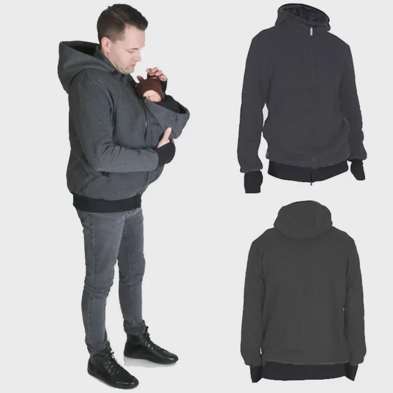 European & American Multifunctional Kangaroo Dad & Mom Sweatshirt with Nursery Pouch – Autumn/Winter Men's Clothing