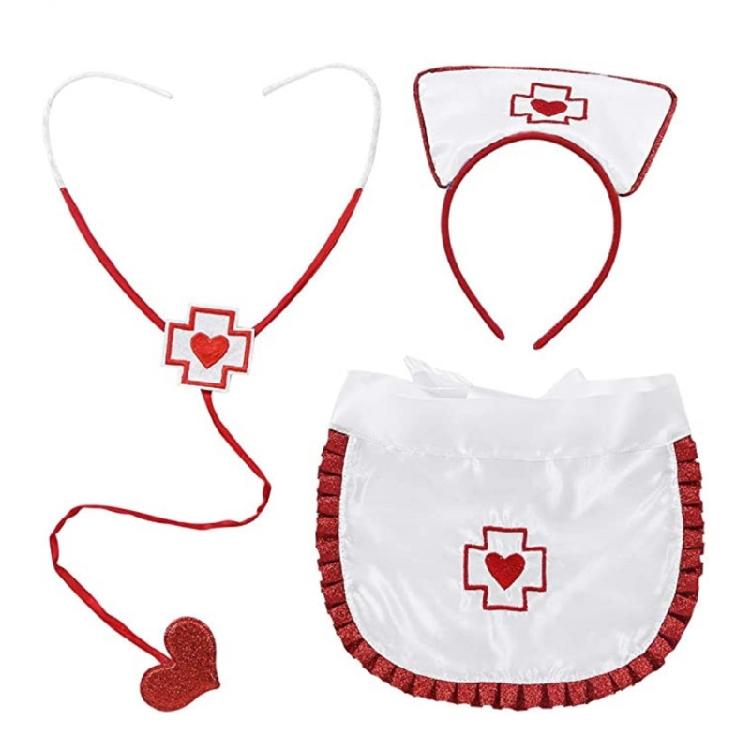 

Nurse Cosplay Costume For Women Includes Headband Apron And Stethoscope For Halloween Cosplay Role Party Playing Event 1