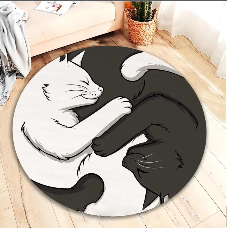 Yin Yang Cat Rug Celestial Moon Stars Black White Living Room Bedroom Home Decoration Carpet