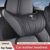High-end Leather Car Seat Headrest Memory Foam Comfort Neck Pillow For Model 3 Y S X Cybertruck Juguete 2025 Auto Interior