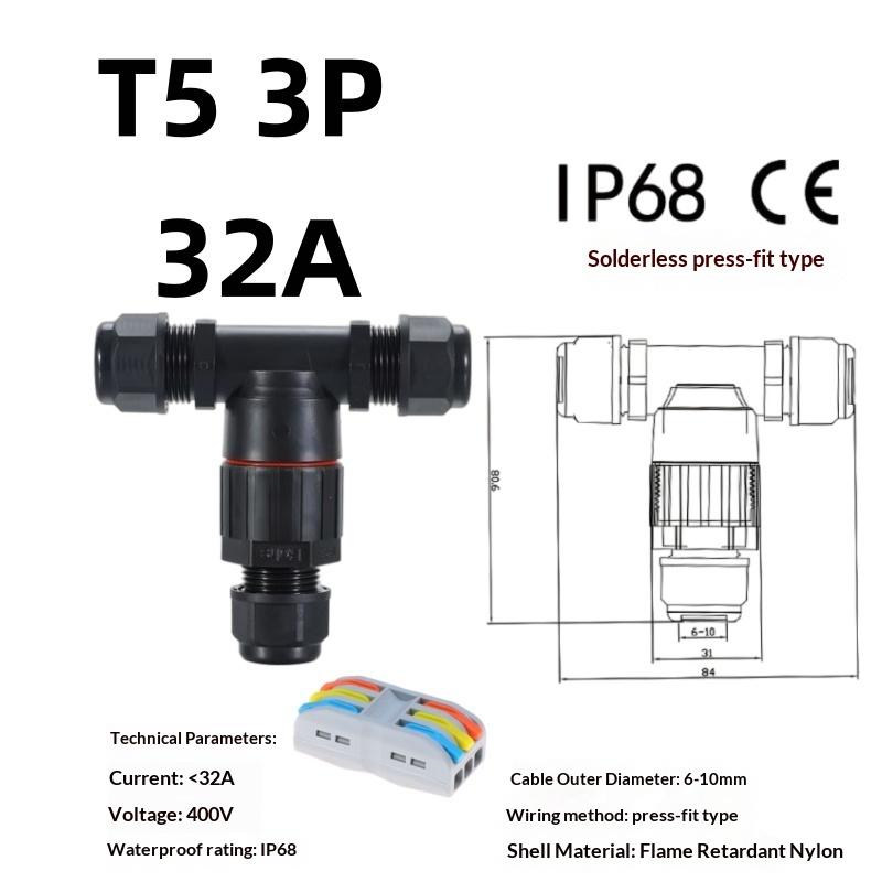 IP68 T Shape Electric Connector 1Pcs Waterproof Screw Push-in Terminal for Balcony Lighting Extensions