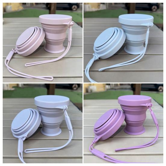 Foldable Silicone Travel Cup with Lid Reusable Water Bottle for Outdoor Camping Gym Heat-Resistant Coffee Cup BPA-Free Portable Mouthwash Cup