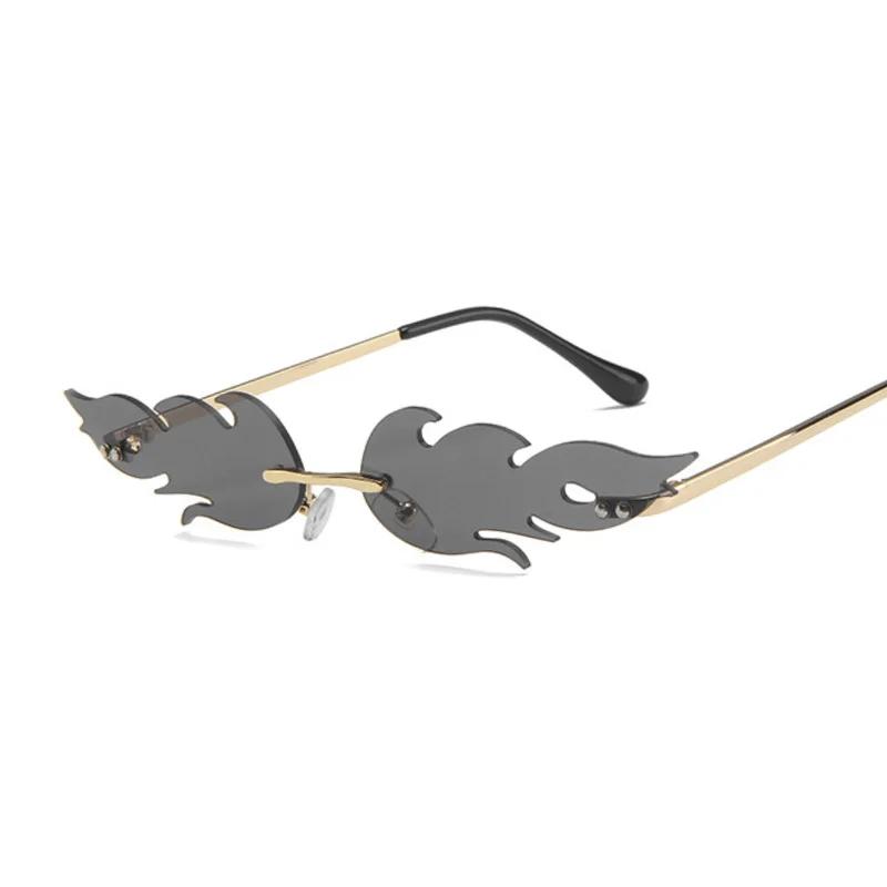Fashion Oval Fire Flame Sunglasses Woman Metal Rimless Sun Glasses Female Small Frame Ocean Mirror Luxury Feminino