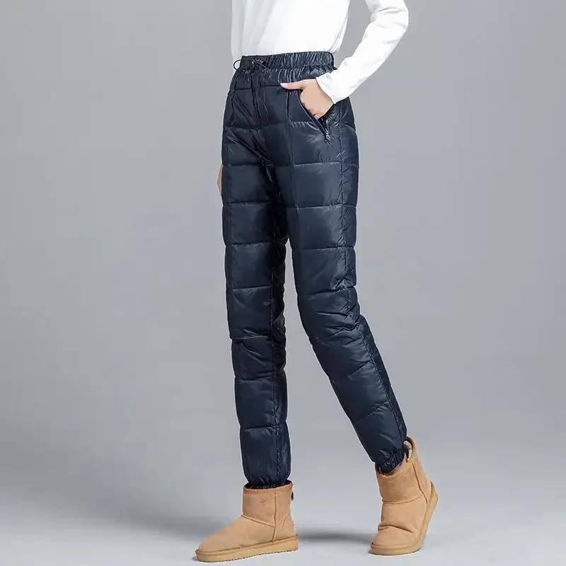 Women Casual Cotton Pantalones  Warm Winter Jogger Pants Windproof Elastic High Waist Sweatpants Snow Wear Capris