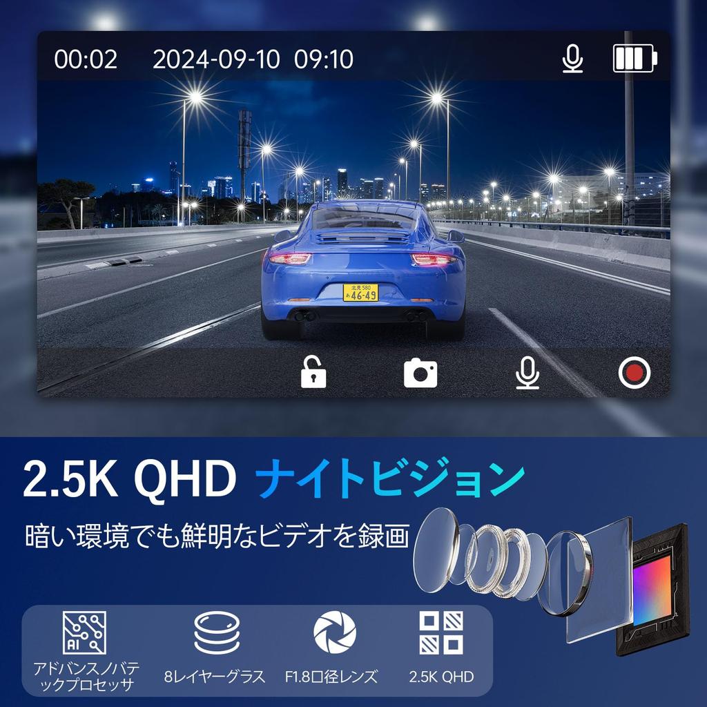 Yonvim Car Dash Cam with Front and Rear Compact and HD LCD Impact Overwrite Loop Continuous Nighttime Easy Includes 64GB Memory and Japanese
