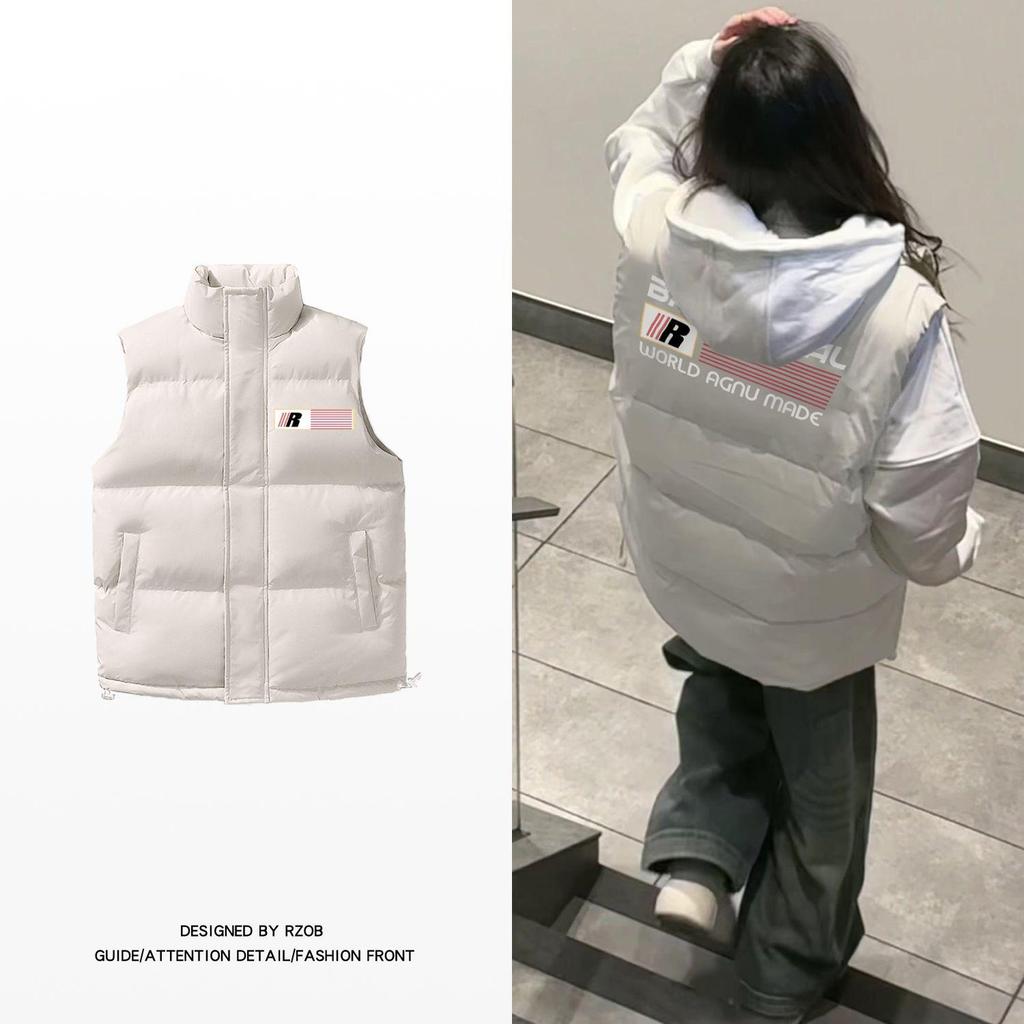 Unisexowa bawełniana kamizelka w stylu koreańskim: Modny stójkowy kołnierz, dopasowany krój, pogrubiony dla ciepła