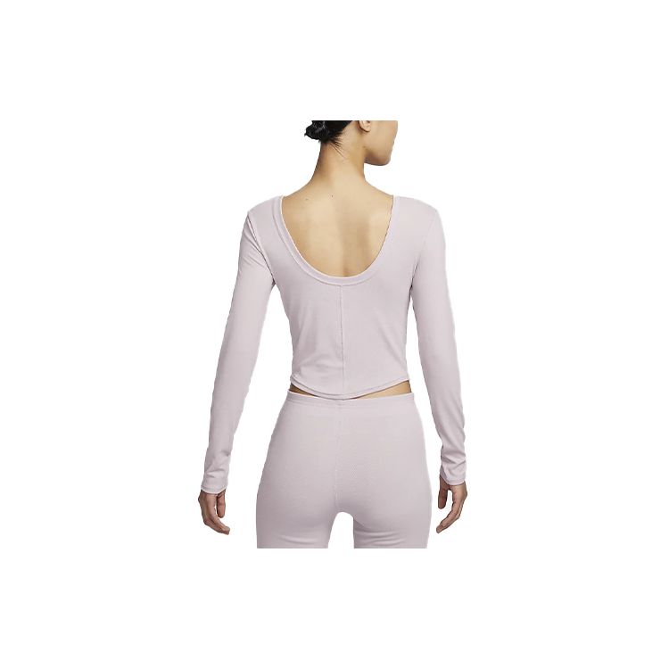 Nike Einfarbig Rundhals Kurz Lässig Langarm T-Shirt Damen Oberteile Grau Lila FN3662-019