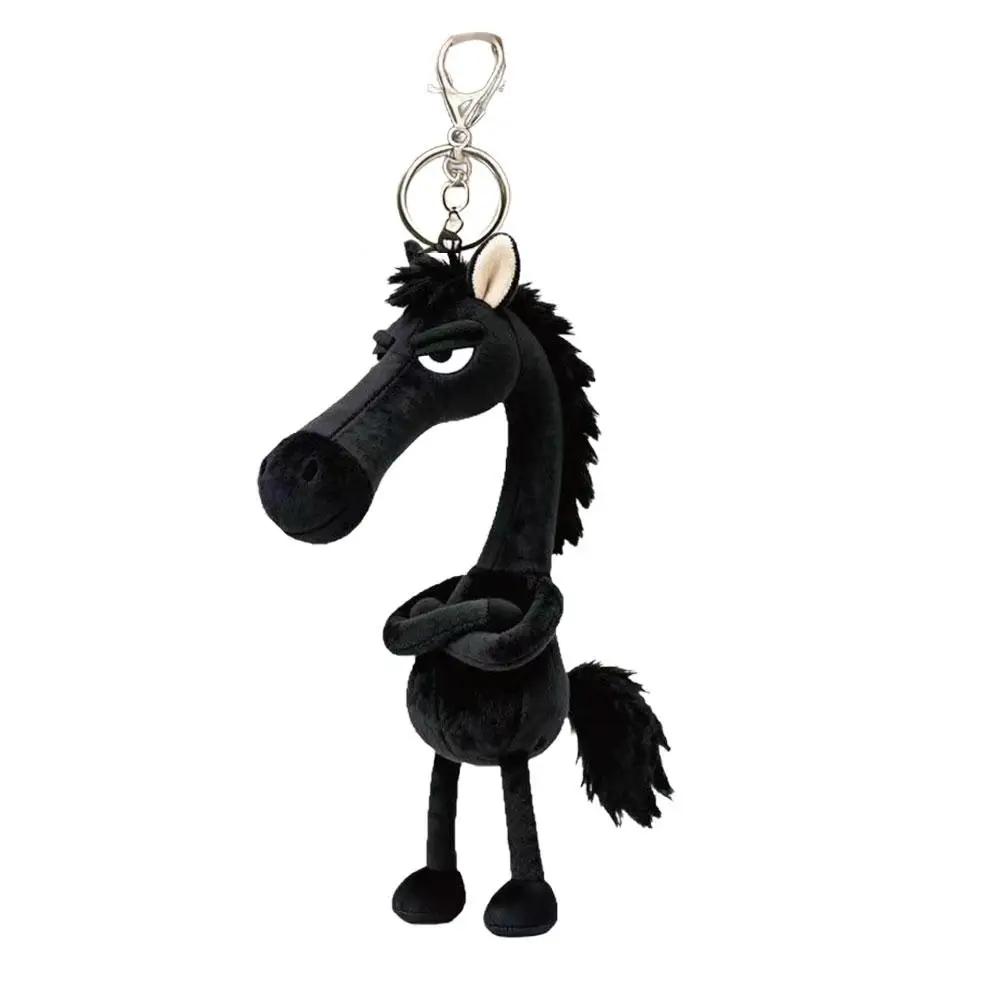 Schwarzes Pferd Plüsch Schlüsselanhänger Anhänger Jahr des Pferdes Maskottchen, Modischer Taschenanhänger Geschenk für W3H1
