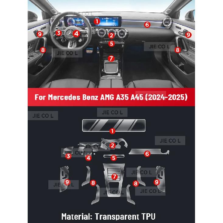 

Защитная пленка от царапин для центральной консоли, медиа-панели, приборной панели, навигации автомобиля из ТПУ для Mercedes benz AMG A35 A45 2024 2025 Left rudder driving