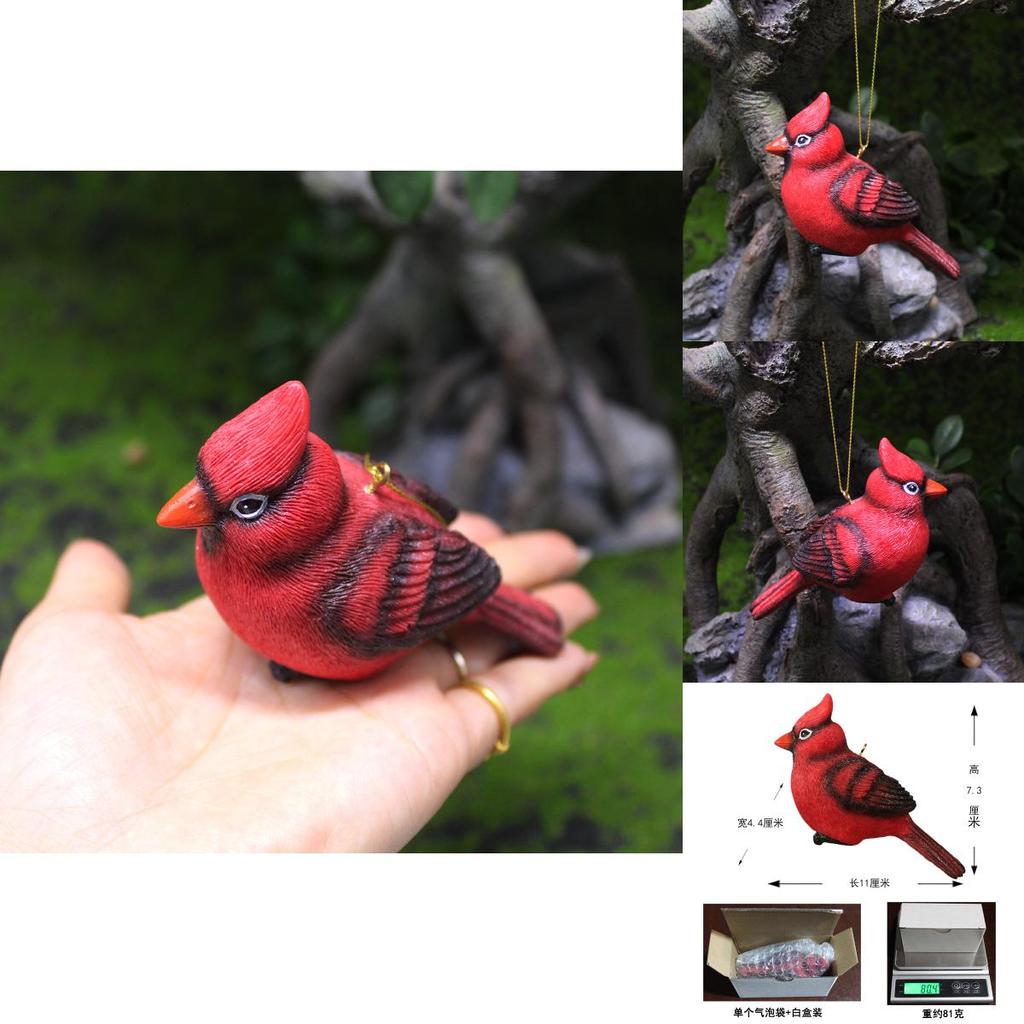 Christmas Red Bird Resin Hanging Decor For Garden Micro Landscape And Gifts