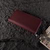 HANATORA Genuine Leather Long Wallet, Shrink Leather, Zippered, Slim, Card Case, Bankbook Compartment, Bill Compartment, Simple Design, PurpleWine