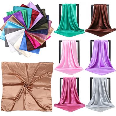 Popular Solid Shiny Hijab Large Soft Shawls Scarves Neck Wrap Hot Sale Headband High Quality Women Satin Square Neckerchief Silk 90x90cm Plain Scarf