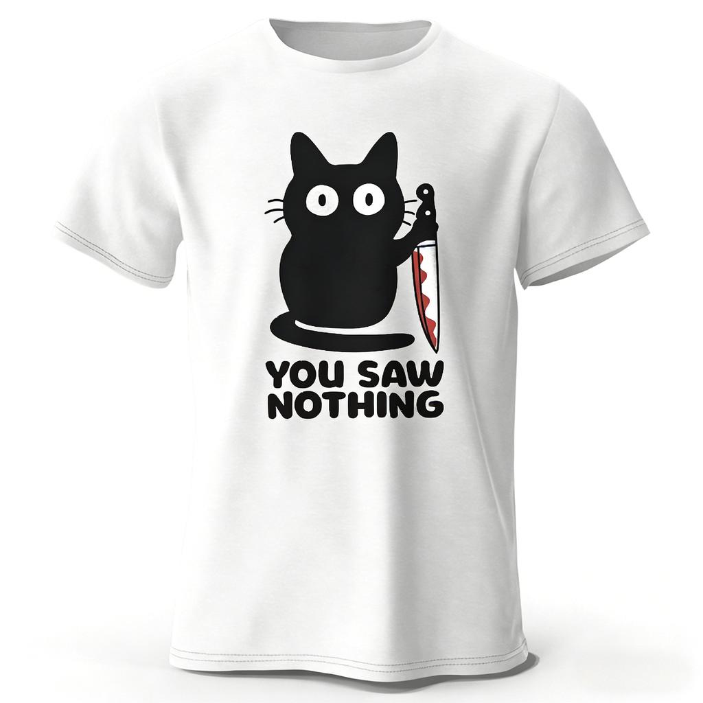 Cat with Knife Pattern Print Cotton Tshirt 2026 Summer New Style Casual for Both Unisex and Women Fashionable and Comfortable