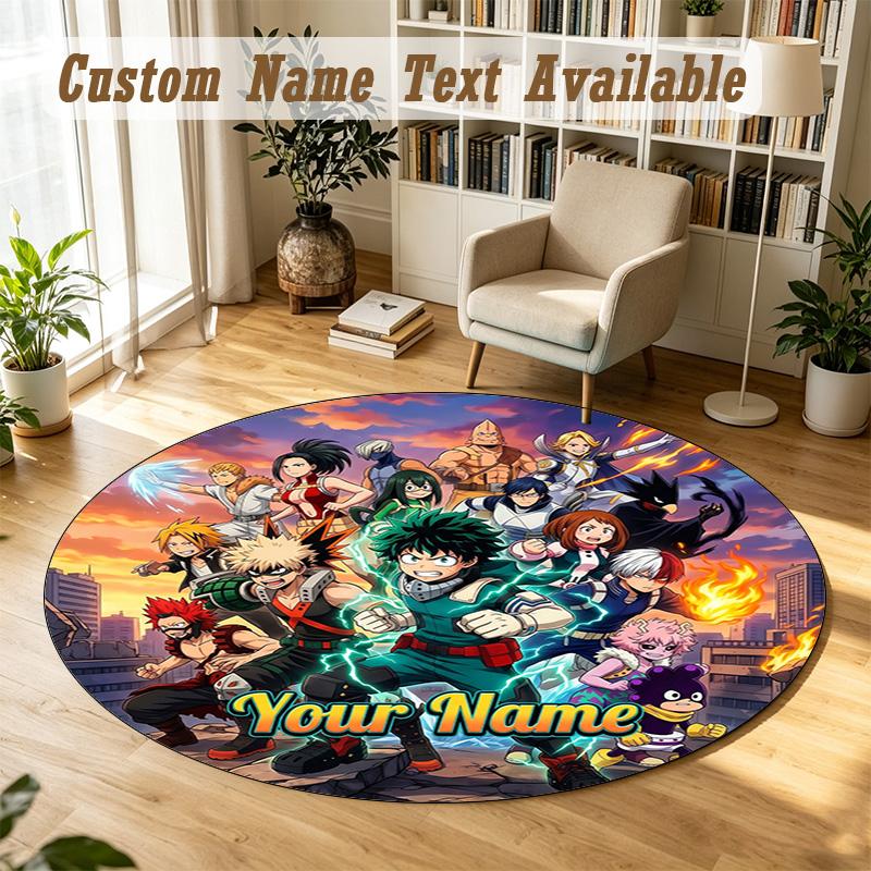 Round Rug Custom NameMy Hero Academia Pattern Non Slip Carpet Home Floor Decor