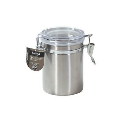 Pearl Metal 880ml Stainless Steel Storage Canister with Locking Clear Lid for Coffee Satina 18-8 Beans, Color, HB-6533