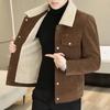 Men's Autumn and Winter Lapel Jacket, Solid Color Sheepskin Woolen Coat with Fur Collar and Fleece Warm Middle-aged Jacket