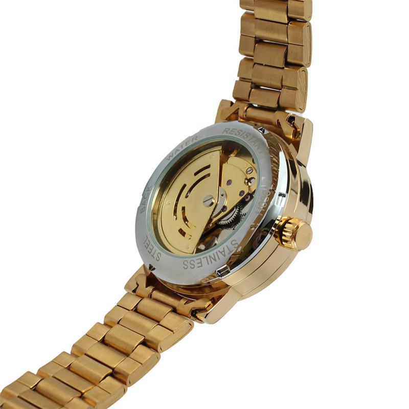 Winner Lady Auto Mechanical Watch Skeleton Dial Roman Numeral Steel Watchband Wristwatch