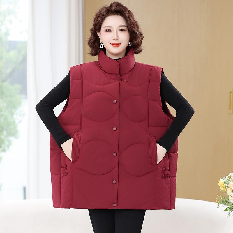 

Уютный утепленный жилет средней длины для мам plus size 3XL красный