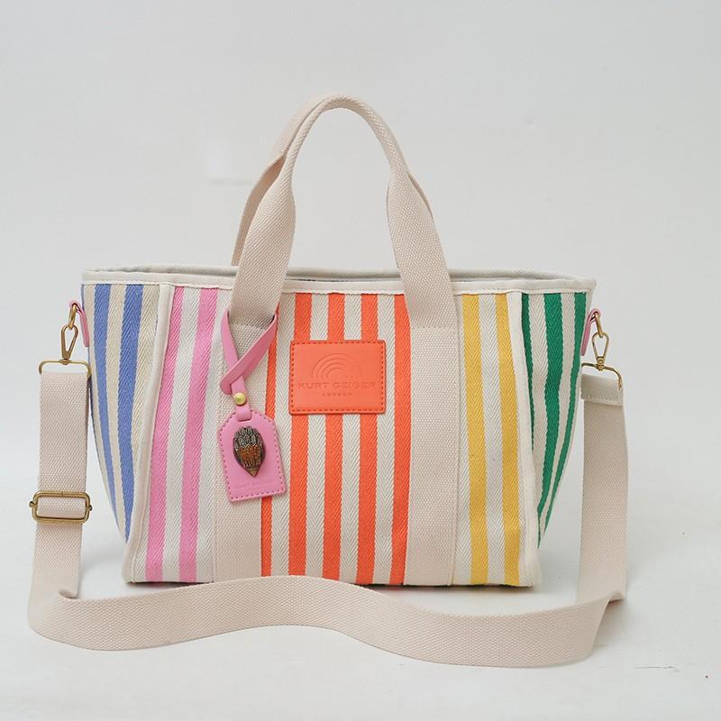 Koreanischer Stil Mode Gestreifte Schultertasche für Damen Große Kapazität Outdoor Freizeit Reise Umhängetasche Ins Style Kontrastfarbene Handtasche