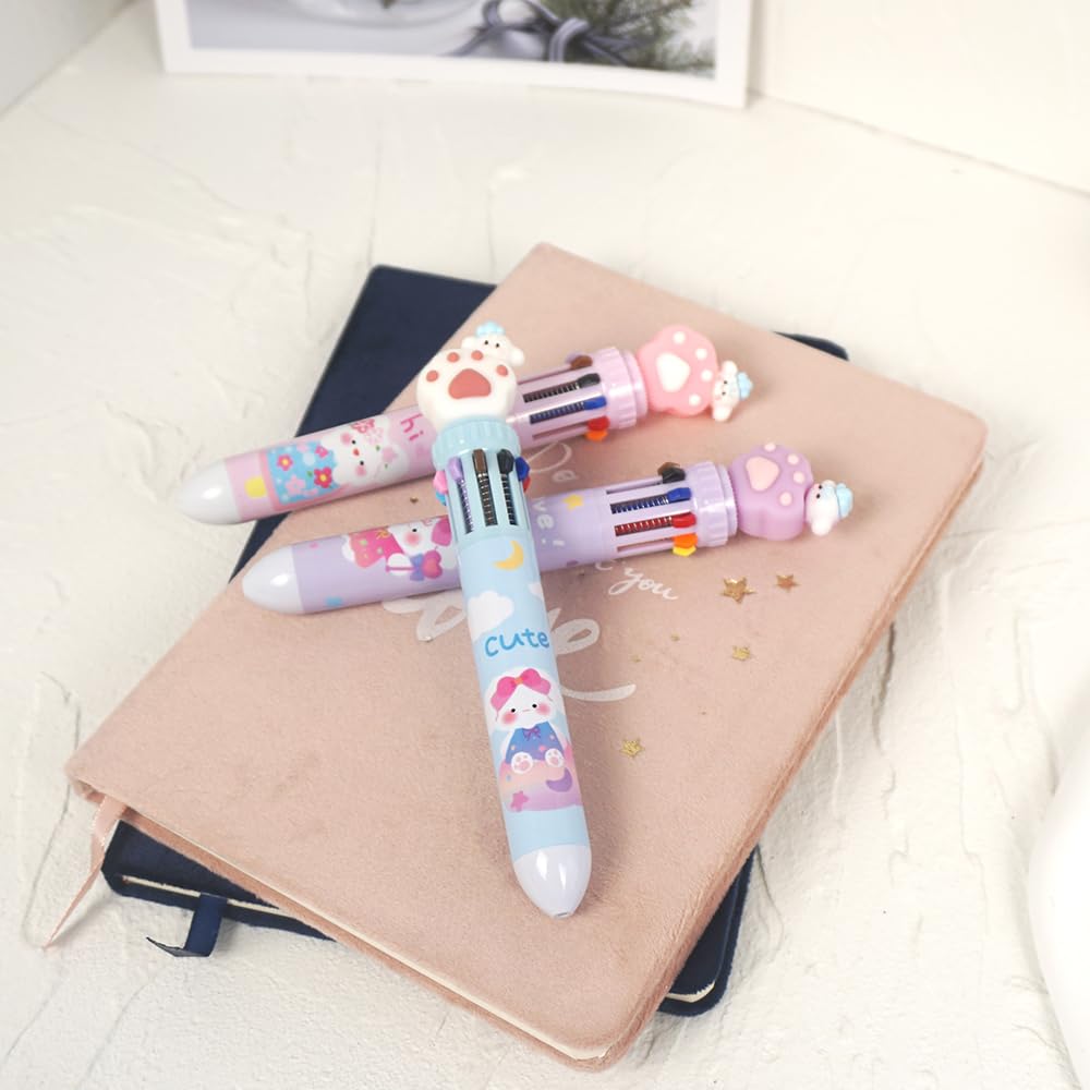 Clapoyis Set of 10 Ballpoint Cat 3-Piece Colors, 0.5mm Pens, Animal,