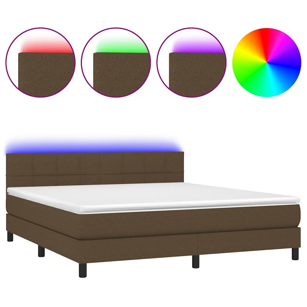 Box Spring Bed with Mattress & LED Dark Brown 160x200 cm Fabric