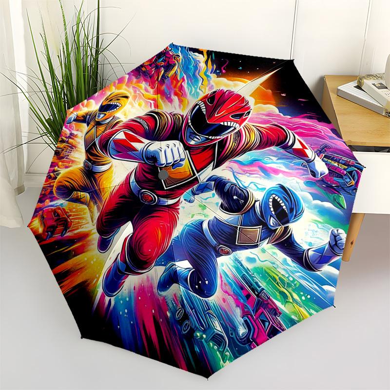 1pc Power Rangers Auto-Open Umbrella, Portable 3-Fold Design with 8-Bone Iron Frame, Outdoor for Fans, Travelers, Daily Use, Gift Idea.T093