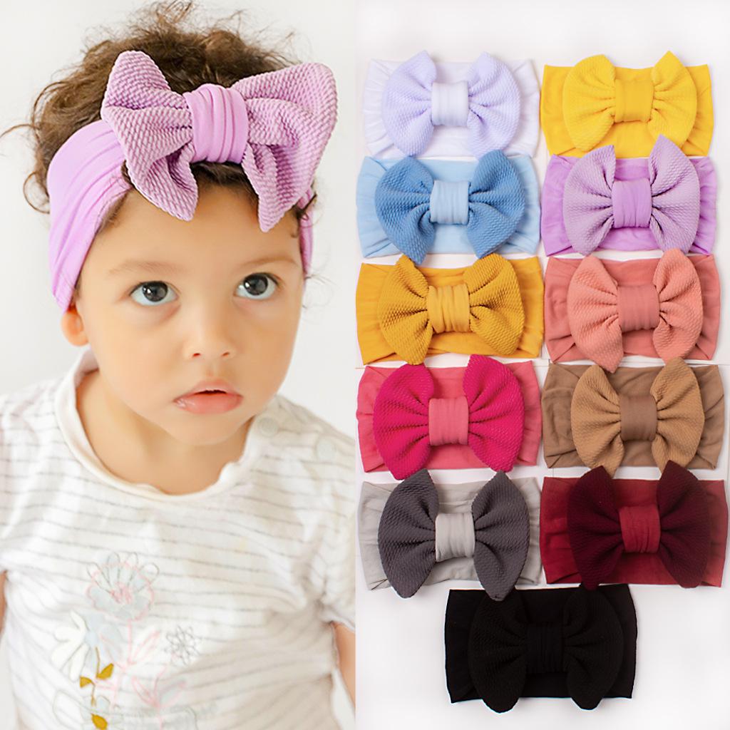 

2022 Candy Color Baby Ribbed Headwear: Nylon Bow Wide Headband for Infants and Children