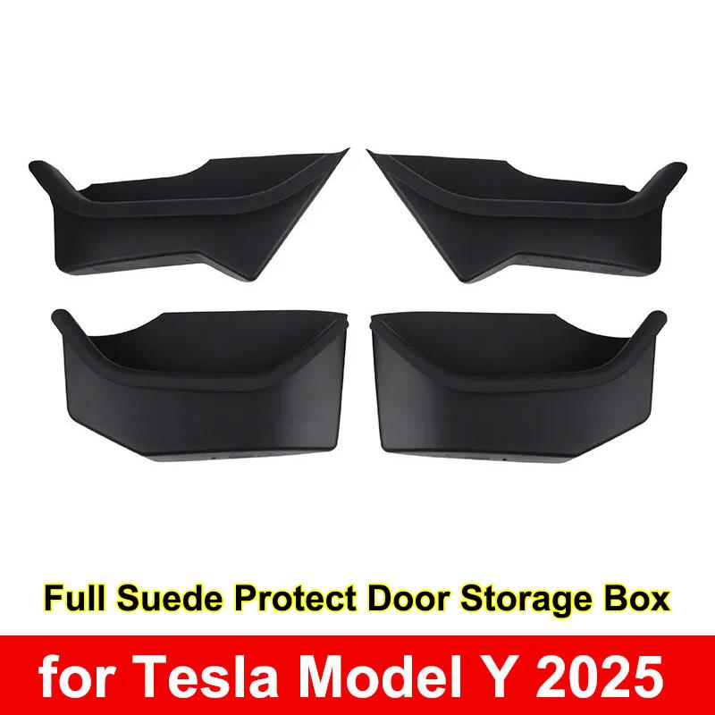 for Tesla Model Y Juniper 2025 Car Door Side Storage Box Door Suede Protector Storage Organizer Accessories Handle Phone Holder