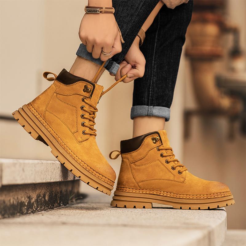 FashionAll-match new Comfy Ankle Boots Man Fashion Non-slip Casual High Top Shoes Leisure Hiking Footwear Handmade Men's Outdoor Boots