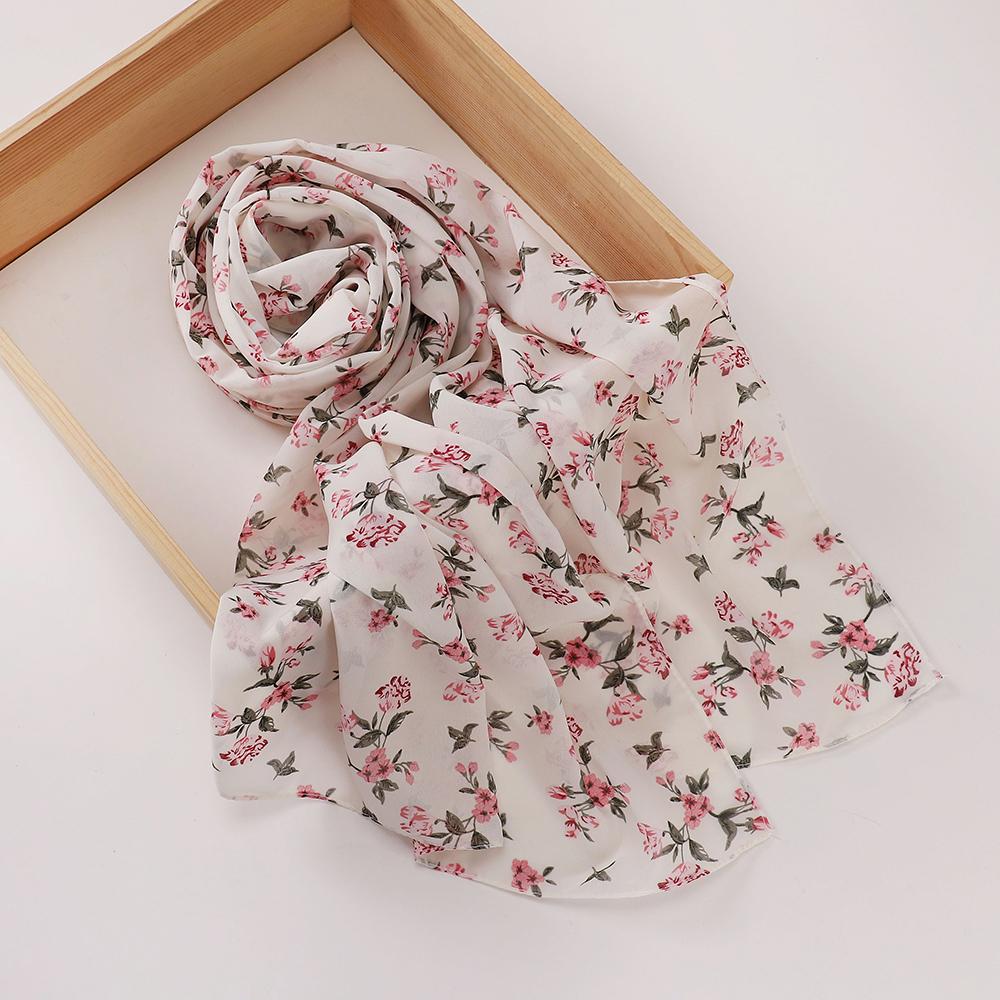 Pearl Chiffon Hijab Scarf Printed Dot Shawls Malaysian Arab Headscarf Wraps for Women Flower Foulard Bufanda Tudung Bawal