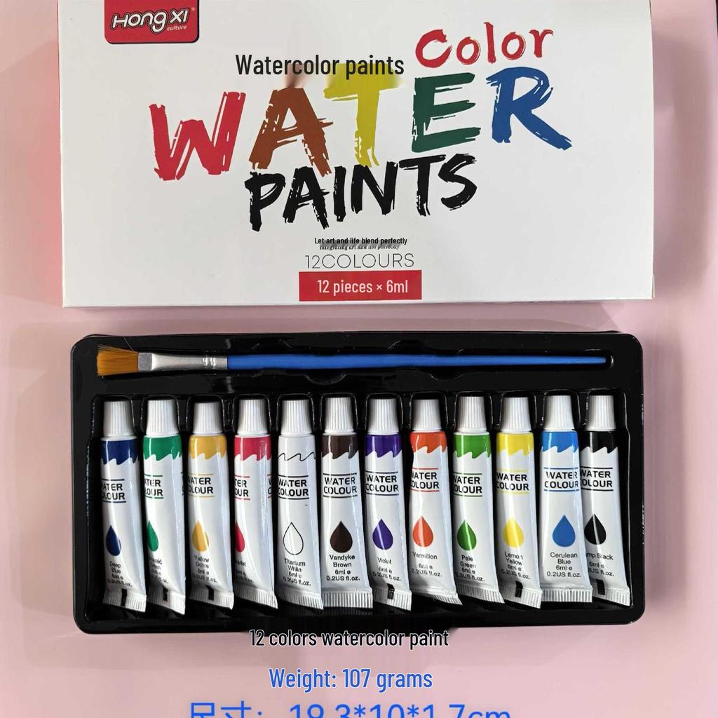 Hongxi Student Art Pigments Set: Watercolor, Acrylic & Oil, 6ml