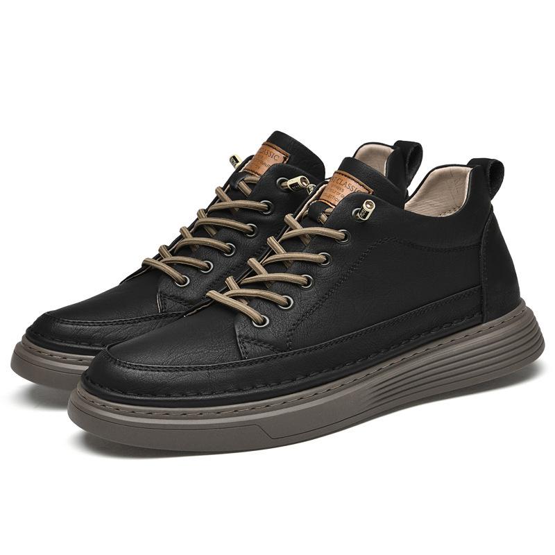Autumn and Winter New Large Size 4647 Inner Height Increase 6cm Medium Top Board Shoes Two-layer Cowhide Versatile Tooling Men's Shoes