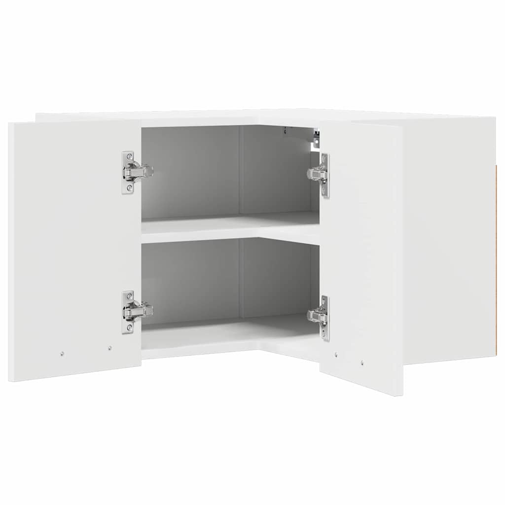 Wall Mounted Corner Cabinet with Storage White 57 X 57 X 40 Cm Particleboard