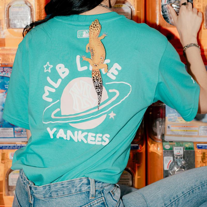 New MLB Drop Shoulder Sleeve T Shirt Unisex Green 31TSP3131-50T