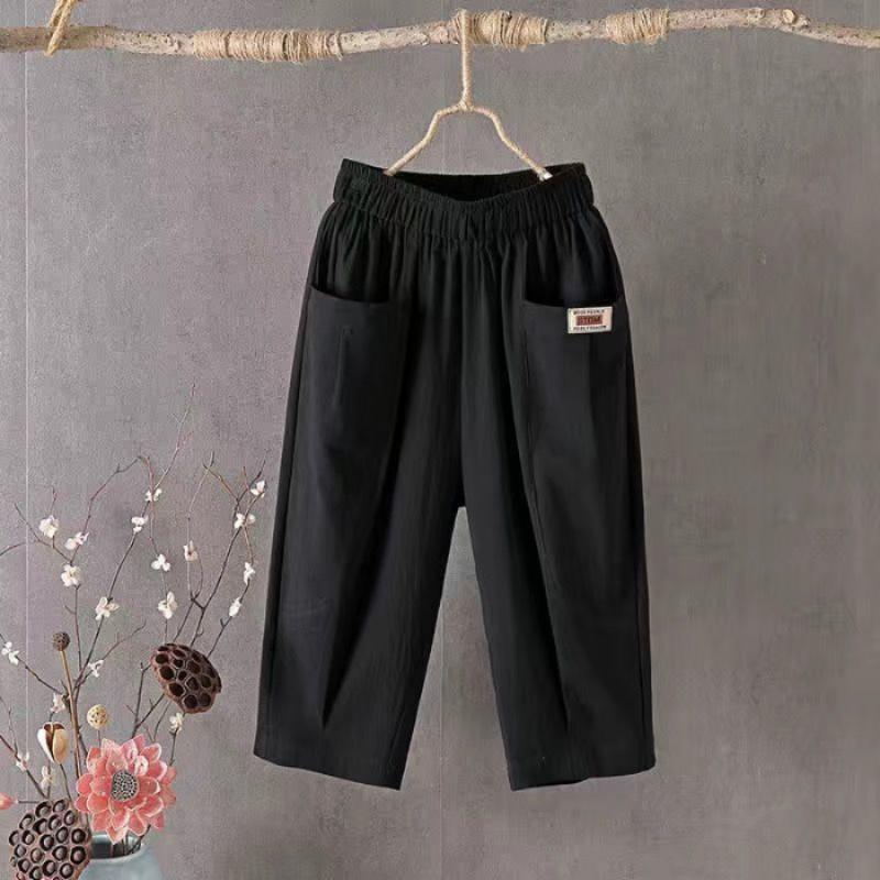Cotton and linen cropped pants for women in summer, loose oversized linen, elastic waistband, small leg, Haren pants, versatile casual pants